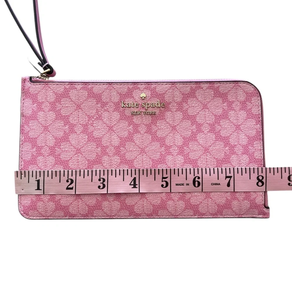 Kate Spade Wristlet Pink Clutch Pebbled Leather with Spade Flower Pattern NWT